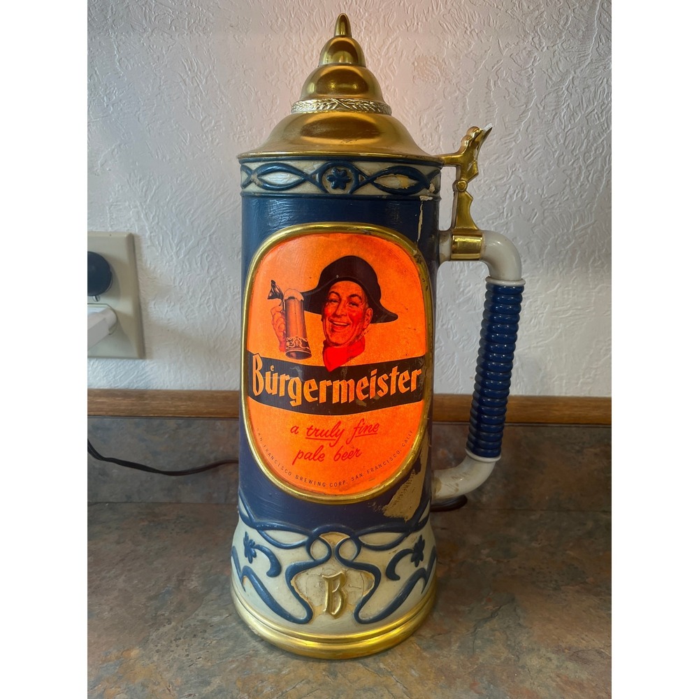 RARE Burgermeister Lighted Beer Stein Sign
